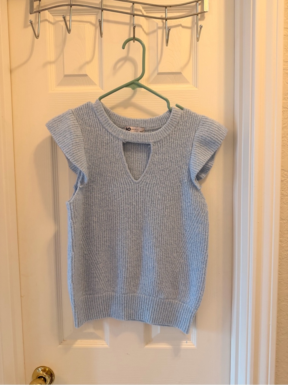 SO Powder Blue Ribbed Knit Sleeveless Sweater with Front Keyhole